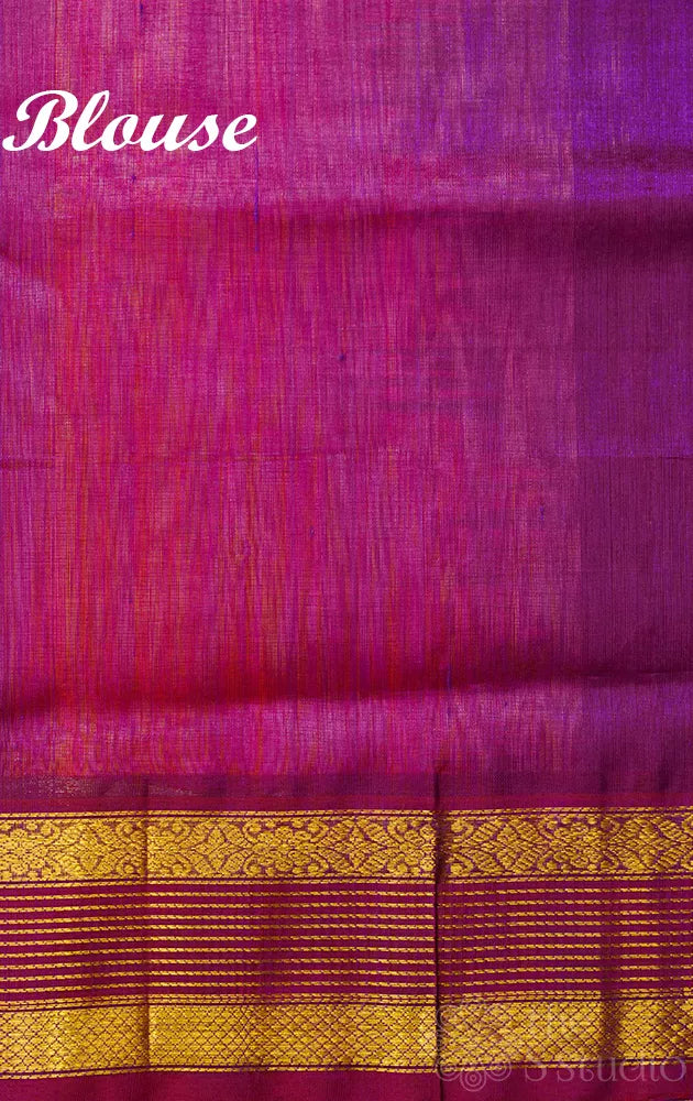 Orange handloom silk cotton saree with korvai rettaipet border