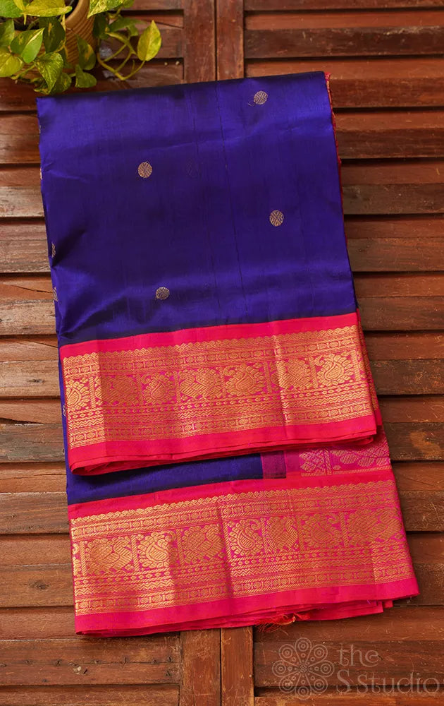 MS blue handwoven cotton silk saree with korvai zari border