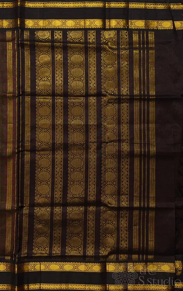 Light green and pink checks handloom silk cotton saree with korvai border