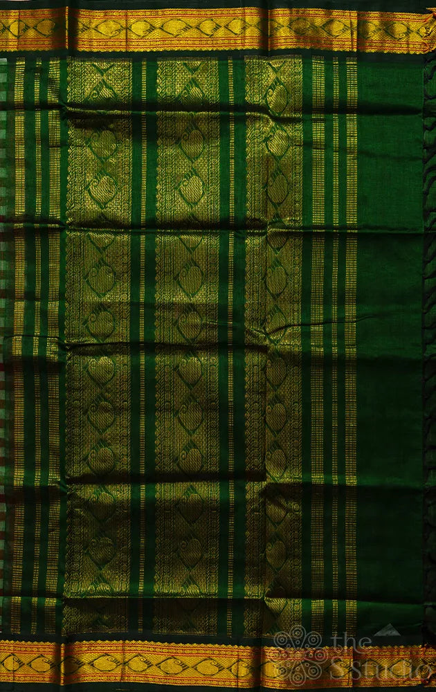 Red and white checked handwoven kanchipuram silk cotton saree with korvai rettaipet border