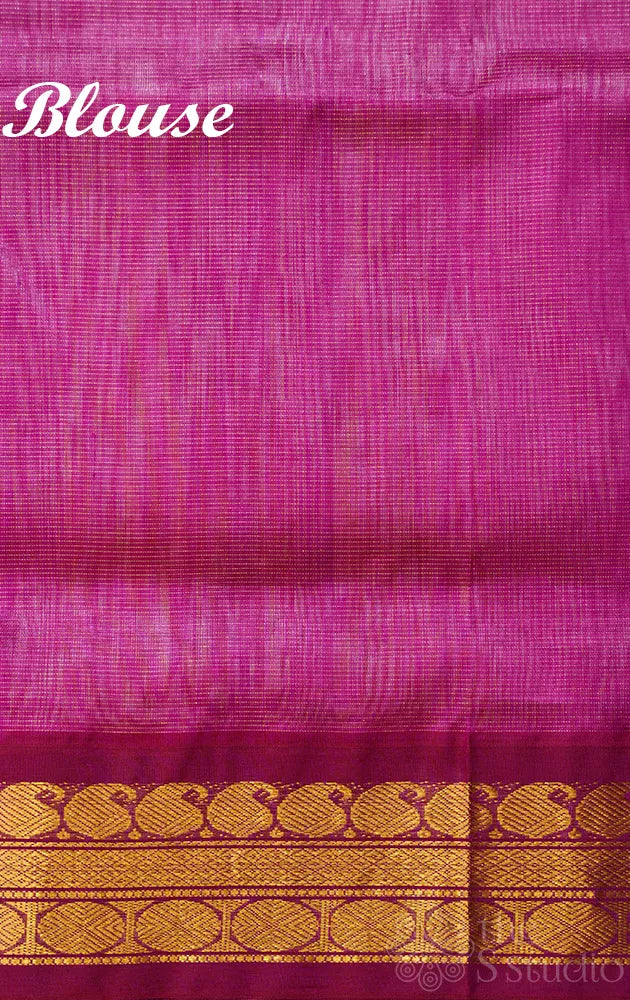Light pink vairaoosi kanchipuram silk cotton saree with korvai purple border