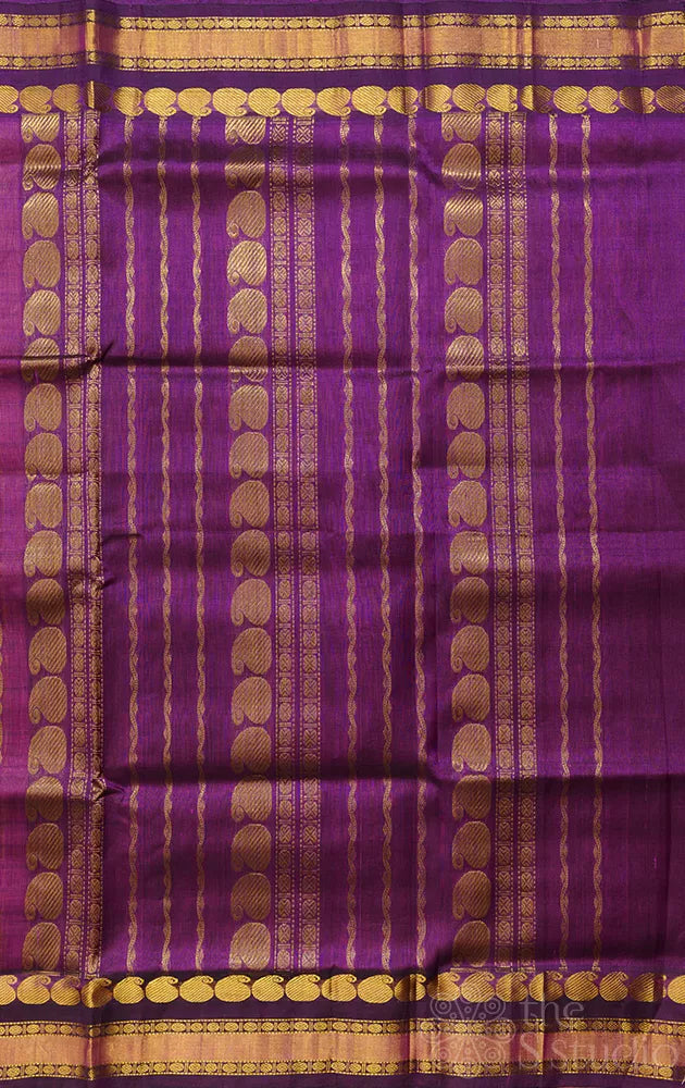 Peachish yellow dual tone cotton silk saree with checks