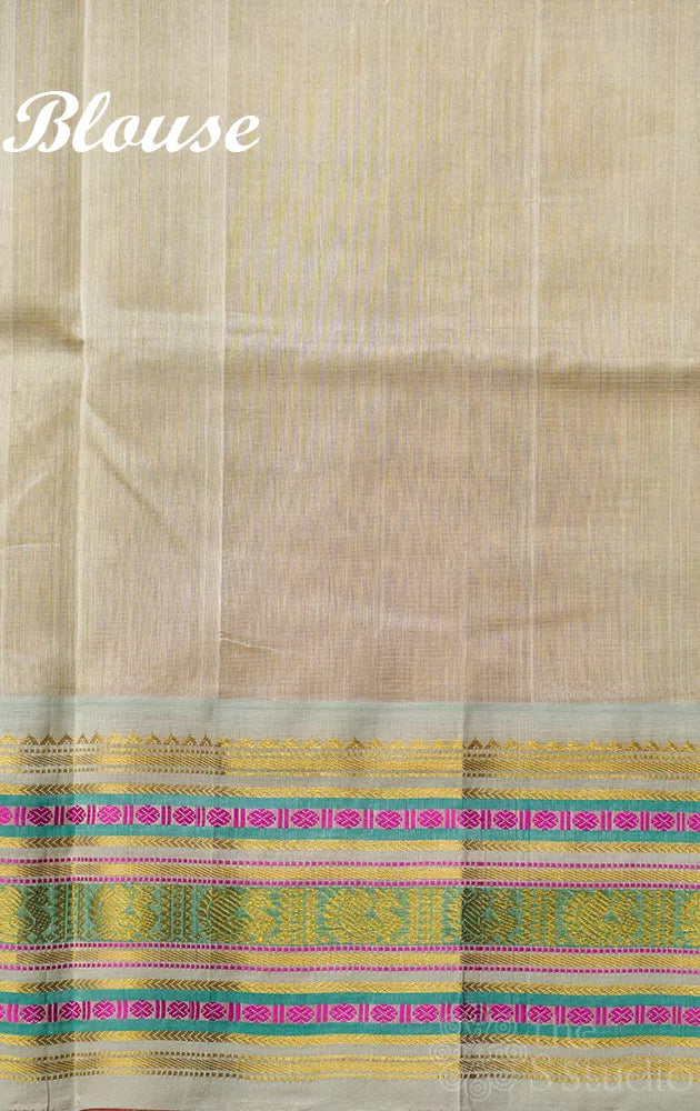 Methi mustard handwovenkanchipuram silk cotton saree with grey border