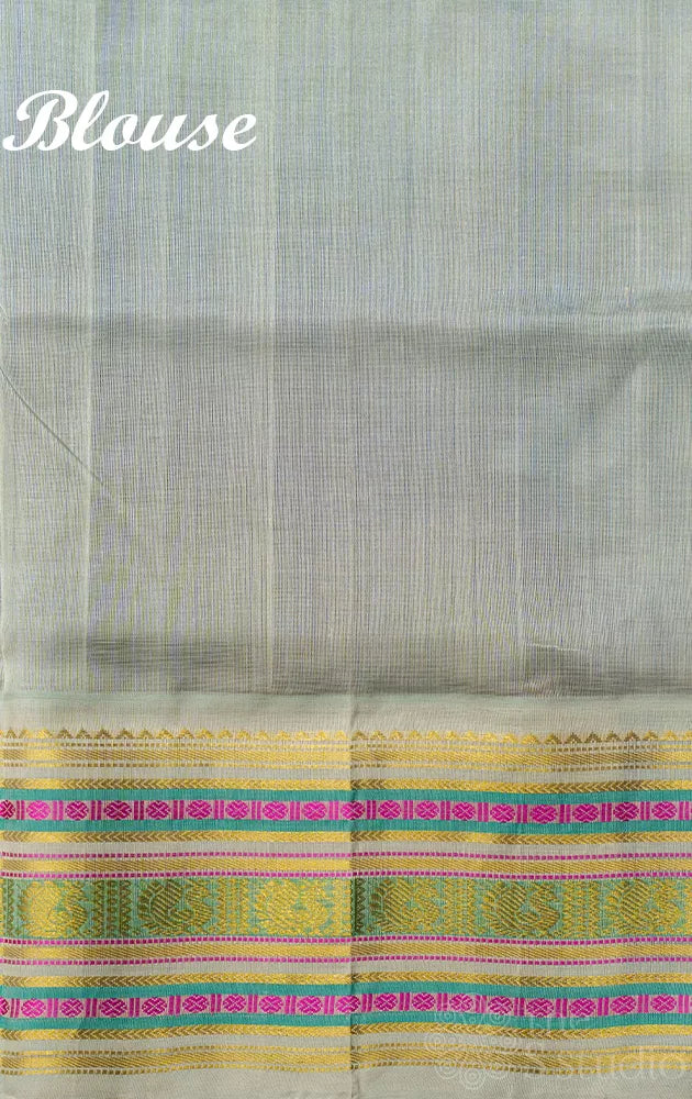 Royal blue handloom silk cotton saree with grey korvai border
