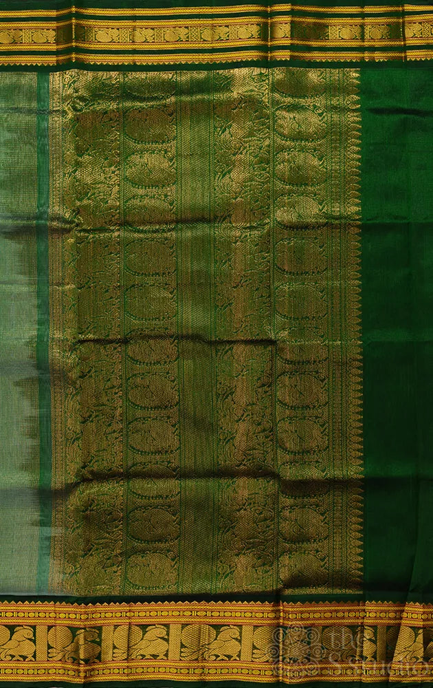 Grey handloom silk cotton saree with zari and thread deer buttas