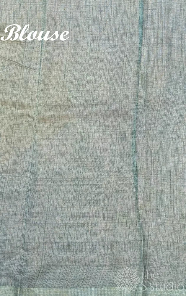 Sage green linen saree with floral prints