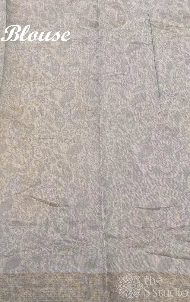 Grey linen saree with paisely prints