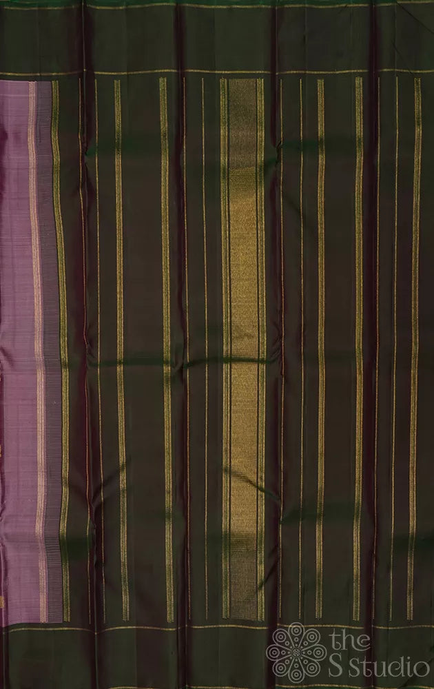Mauve colour kanchipuram silk saree with green bodi karai border
