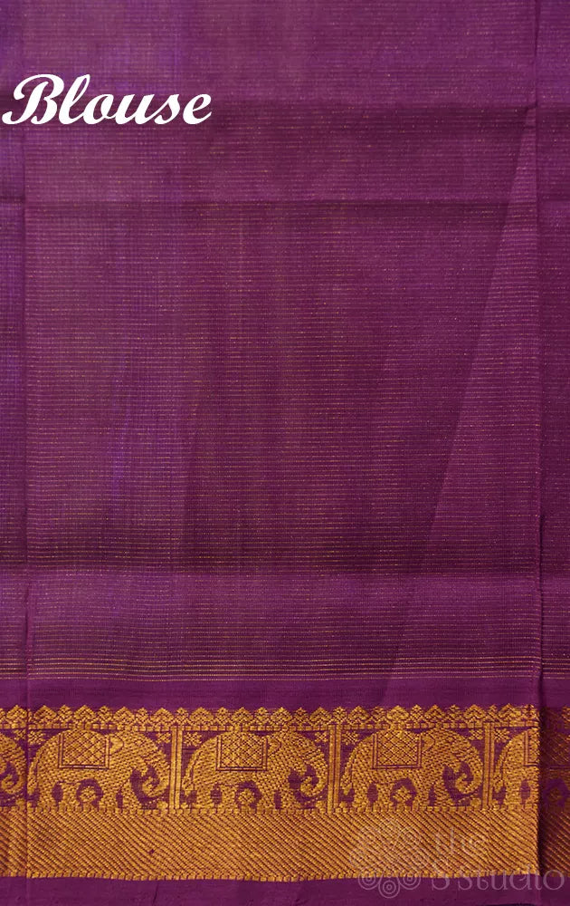 Dark powder blue vairaoosi cotton silk saree with purple border