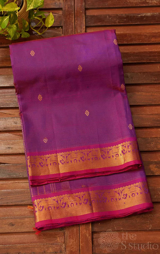 Purple vairaoosi handloom silk cotton saree with zari buttas