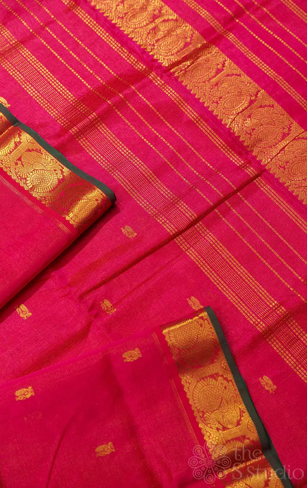 Pink vairaoosi silk cotton saree with annam zari buttas