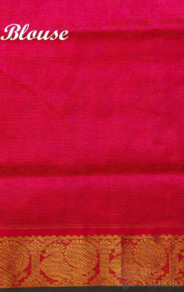 Pink vairaoosi silk cotton saree with annam zari buttas