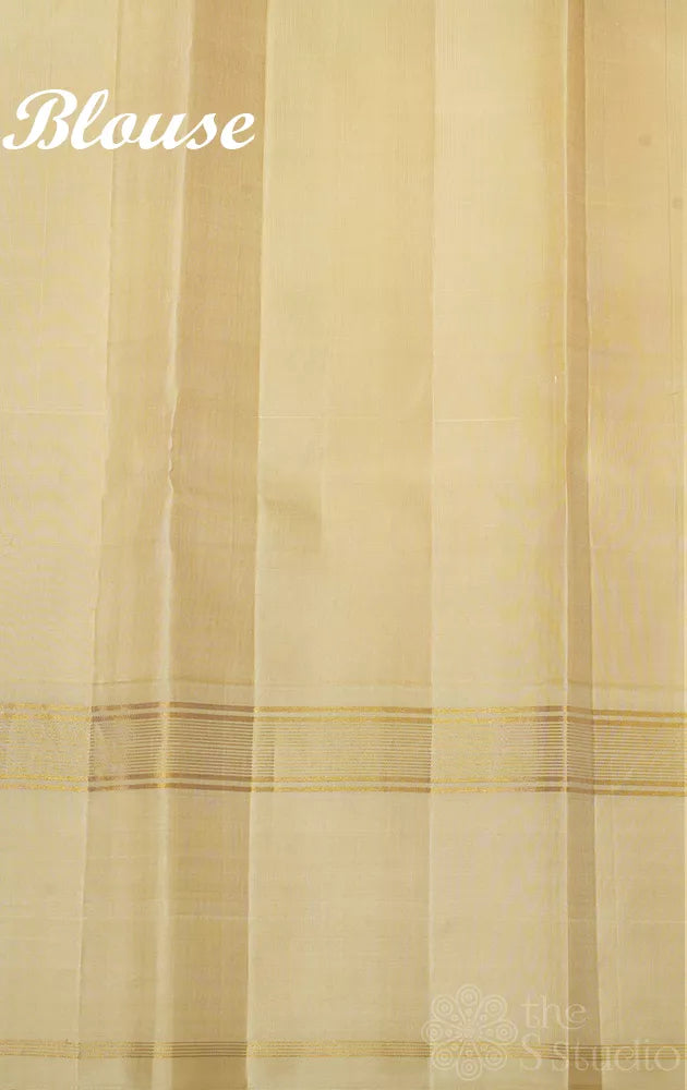 Red, yellow and orange checked kanchi silk saree with cream korvai border