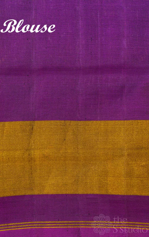 Purple rajkot patola saree with all over ikat design and tissue border
