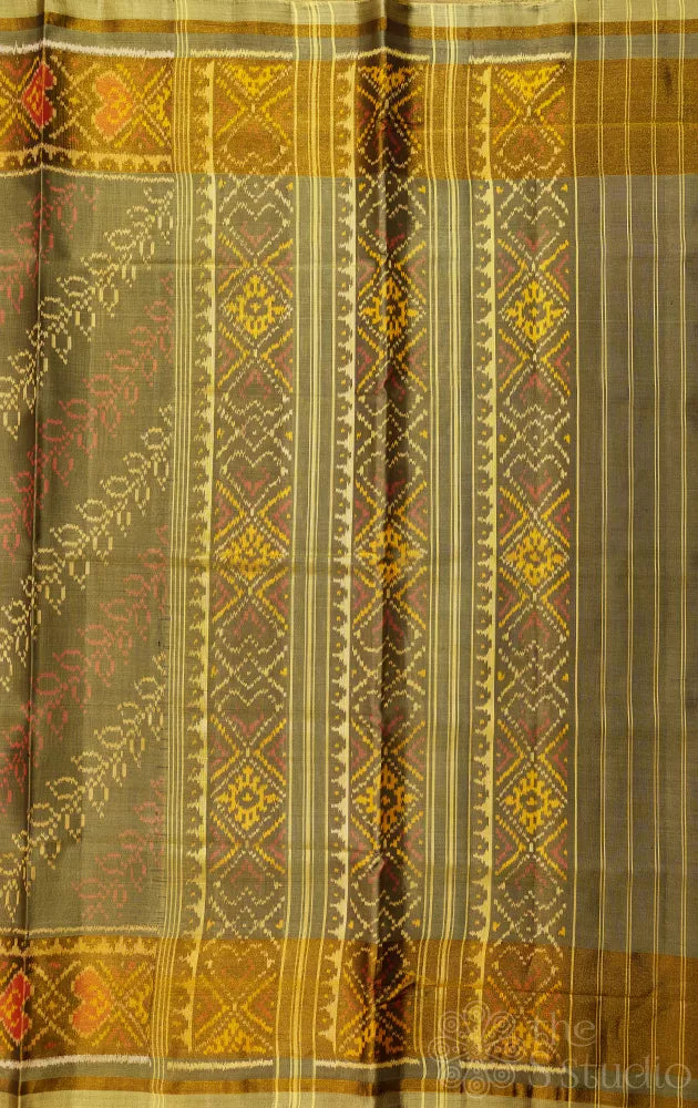 Greenish grey rajkot patola saree with tissue border