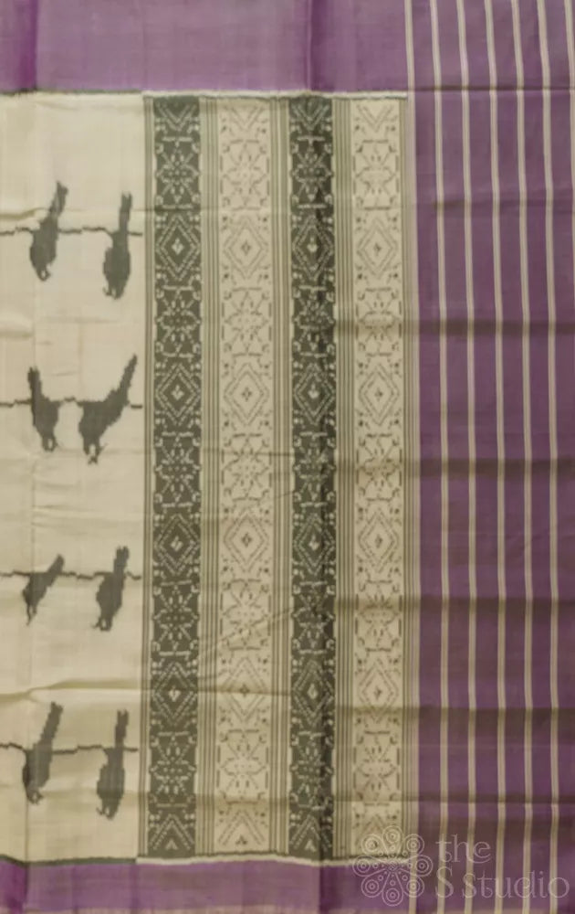 White patola saree with woven bird motifs
