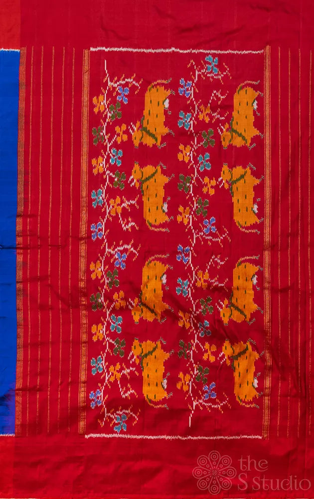 Royal Blue ikkat Silk Saree with contrast pallu