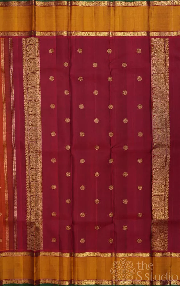 Rust kanchipuram silk saree with rettaipet border
