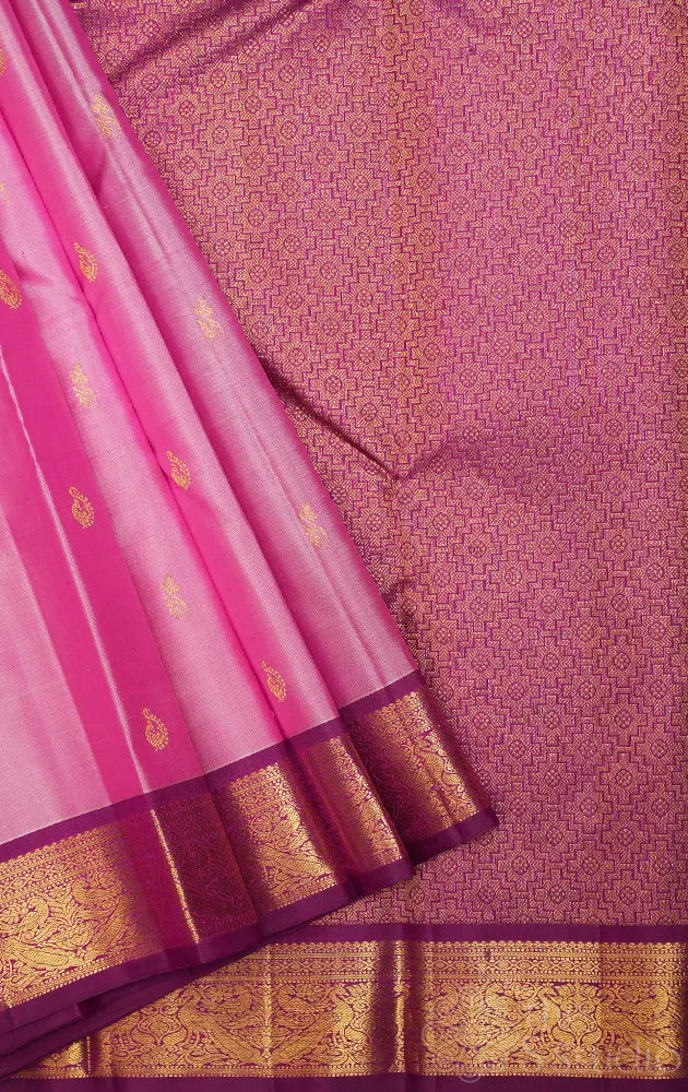 Onion pink kanchipuram silk saree with purple small border
