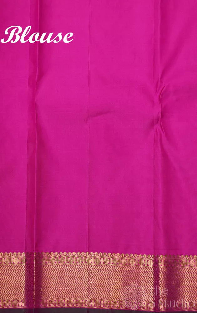 Aqua green checked kanchi pattu saree with getti zari border