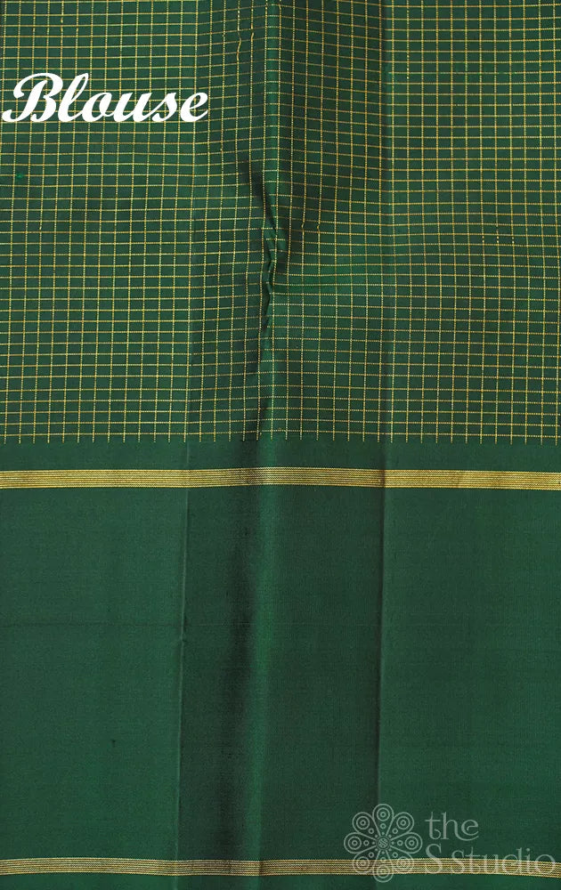 Deep jamun kanchipuram silk saree with zari checks and rettaipet border