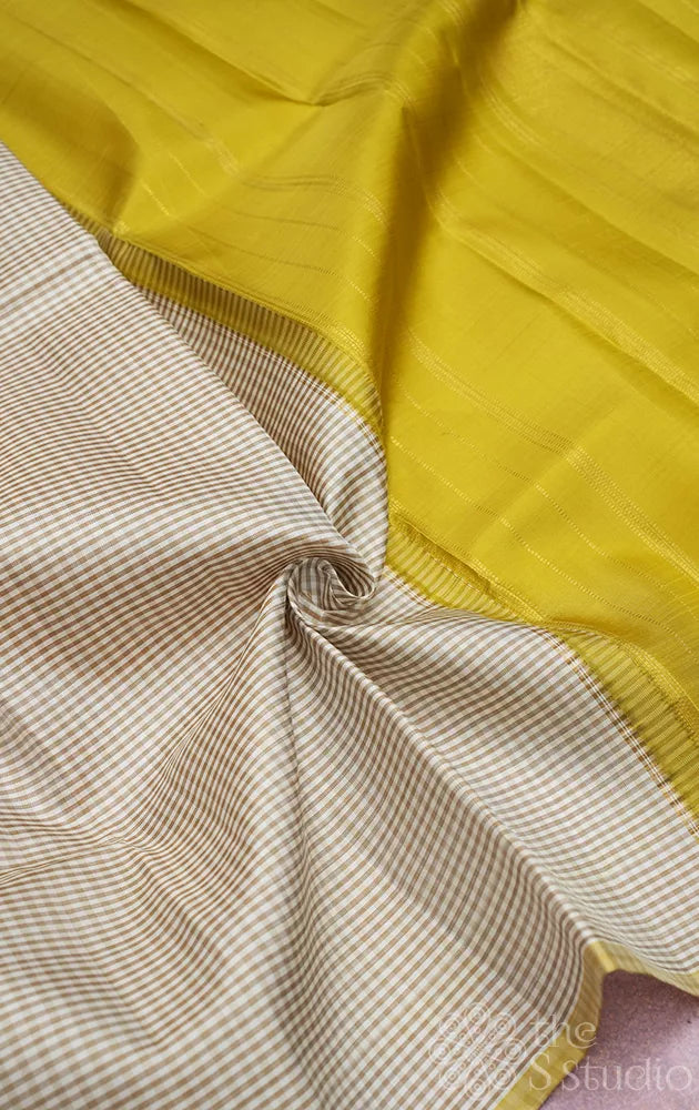 Off white kanchi silk saree with light green checks