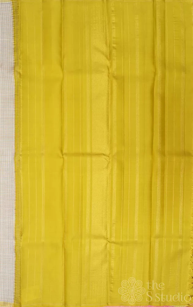Off white kanchi silk saree with light green checks