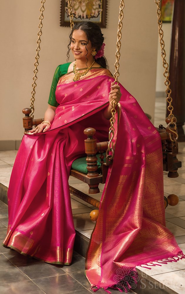 Rani Pink Vaira Oosi Kanchi Silk Saree