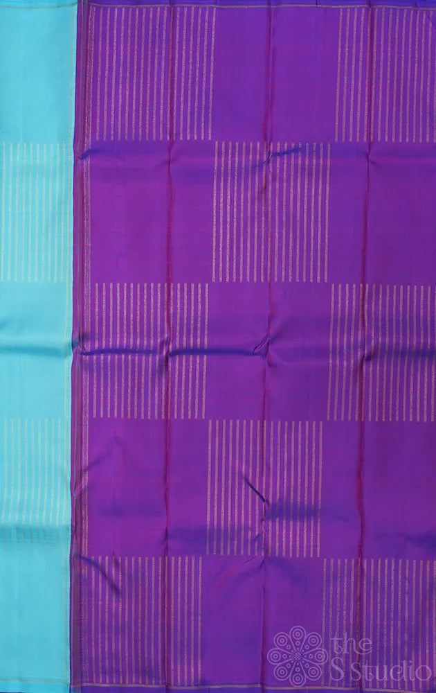 Light blue zari lines kanchi silk saree with purple pallu