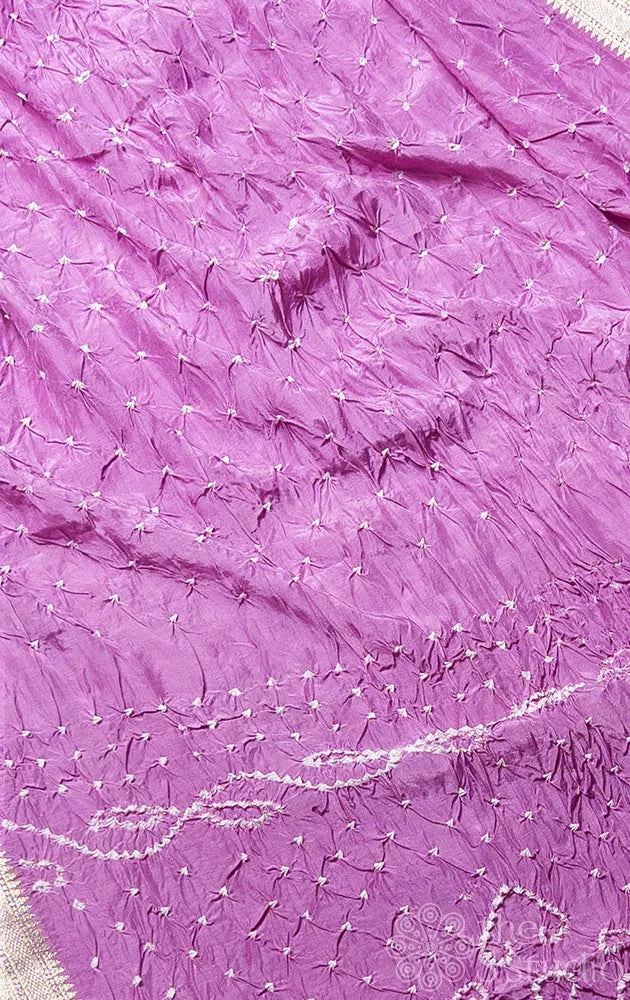Lavender Semi silk bandhani saree with paithani style border