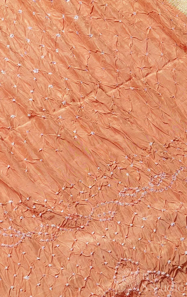 Peach handmade Tie & Dye Semi silk bandhani saree