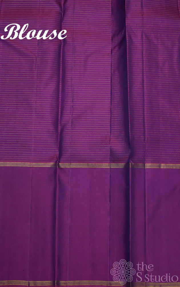 Navy Blue checked kanjivaram silk saree with purple long border