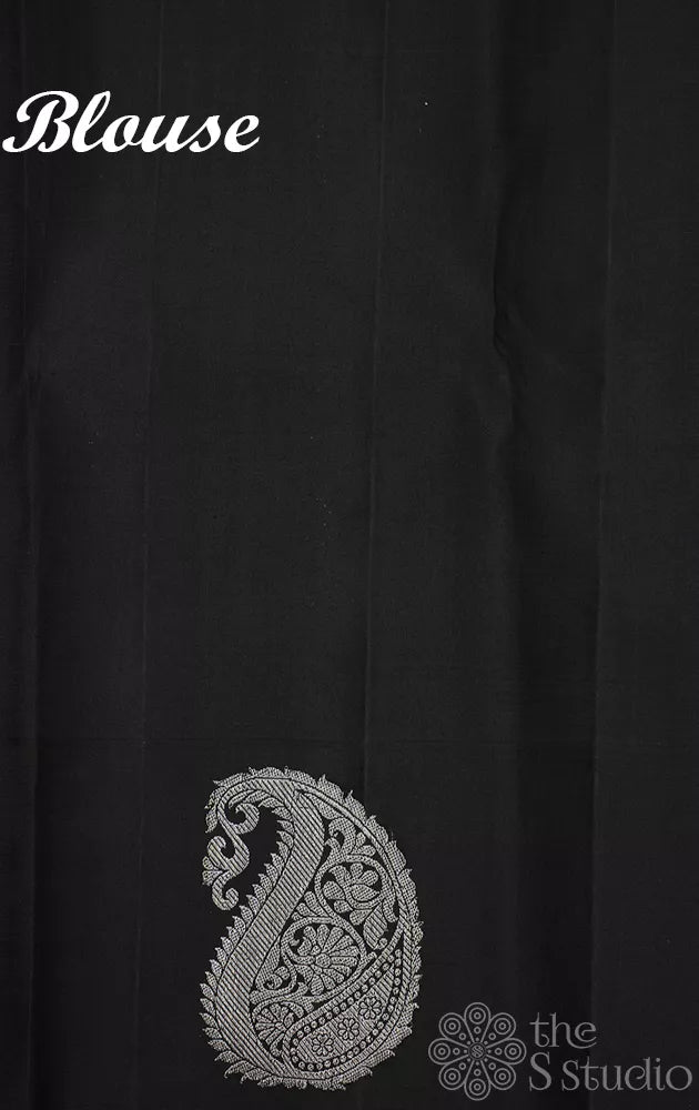 Black and white kasa kasa kattam kanchipuram silk saree with korvai black border