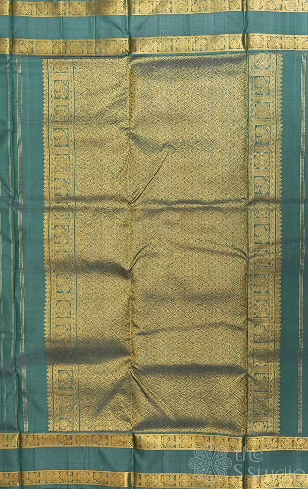 Green 10 yards madisar kanchipuram silk saree with rettaipet border