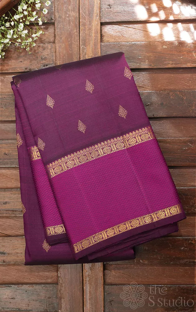 Purple kanchi pattu saree with magenta border