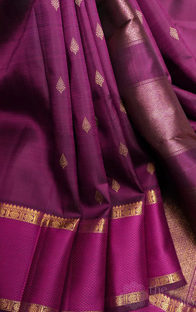 Purple kanchi pattu saree with magenta border