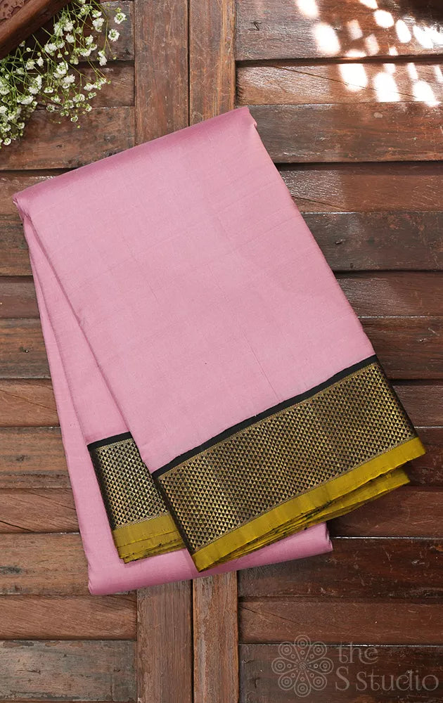 Light lotus pink kanjivaram silk saree with black small border