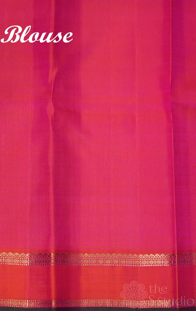 Purple kanjivaram silk saree with buttas and peach border