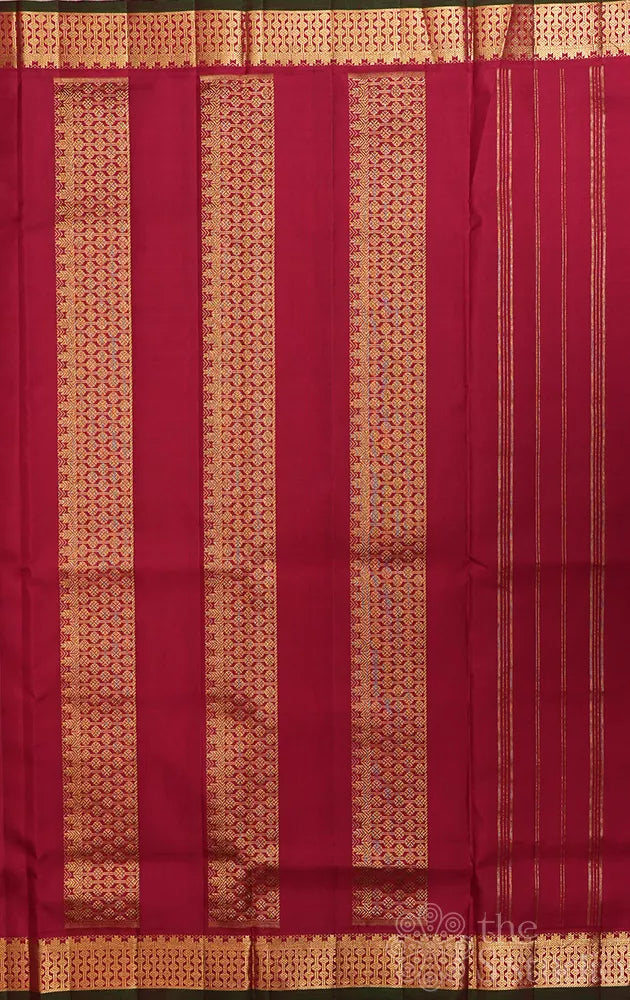 Maroon zari checked madisar kanchipuram silk saree with zari border