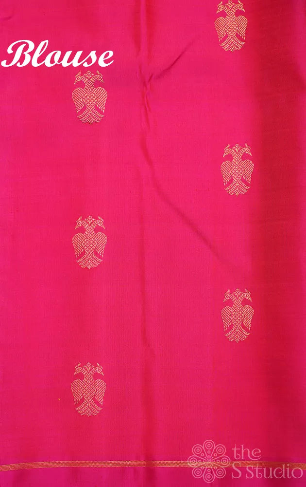 Mango yellow kanchipuram silk saree with double pallu