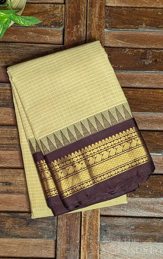 Beige gadwal cotton saree with checks