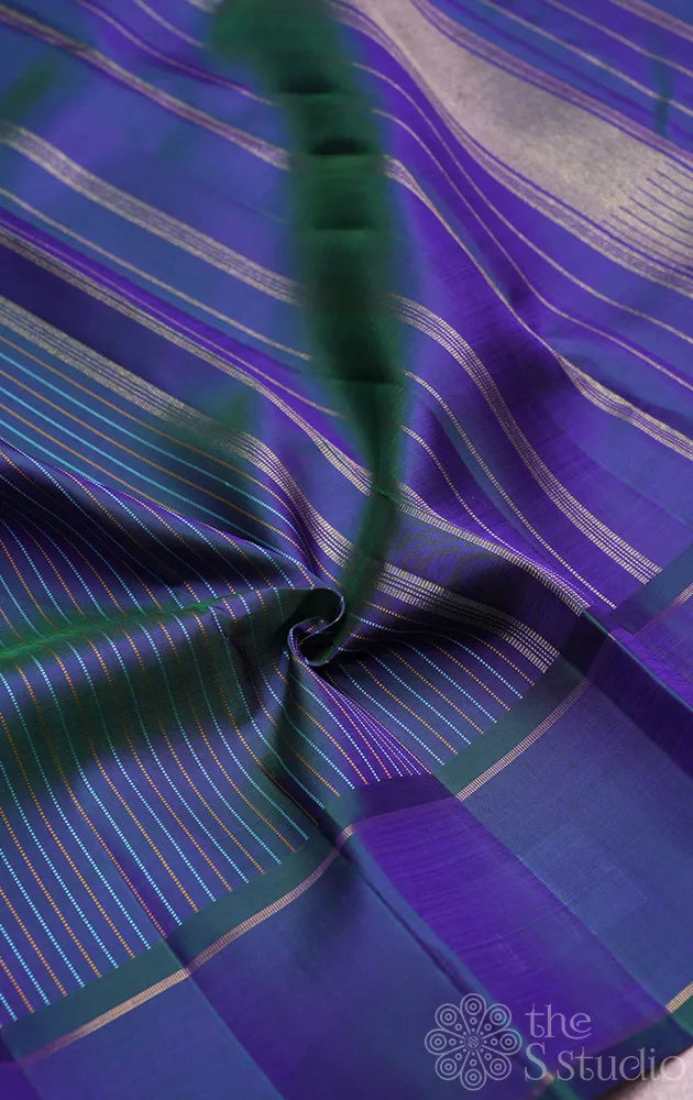 Peacock blue kanjivaram silk saree with vertical thread lines