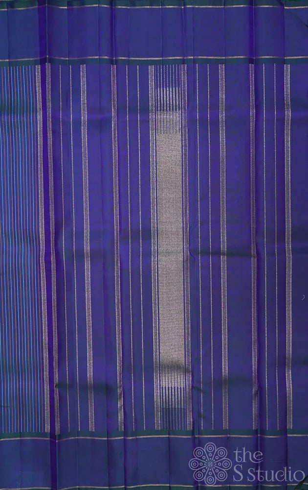 Peacock blue kanjivaram silk saree with vertical thread lines