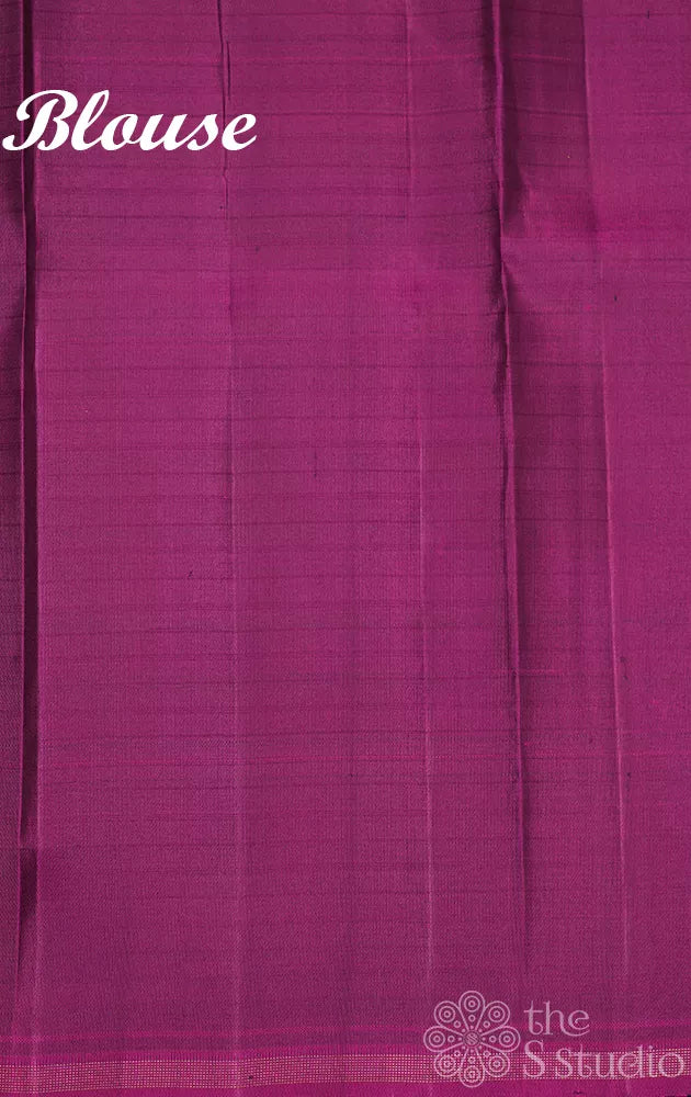 Pink printed kanjivaram silk saree with small checks and magenta pallu