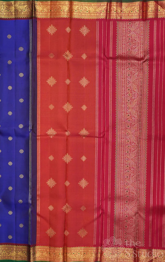 MS blue kanchipuram silk saree with maroon border