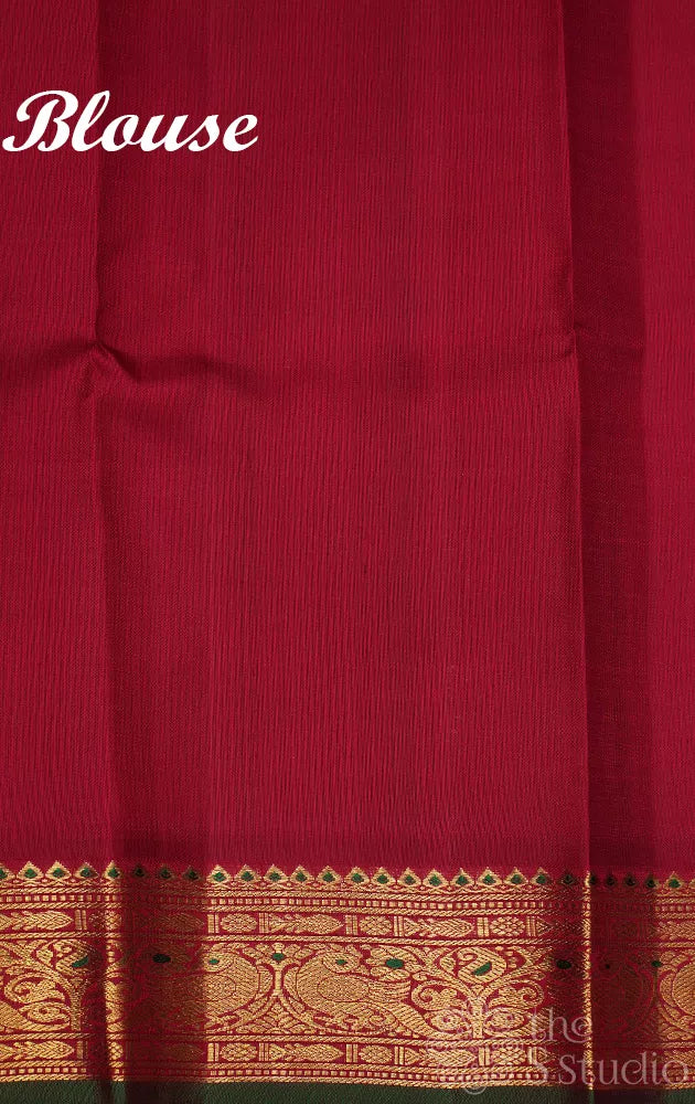 MS blue kanchipuram silk saree with maroon border