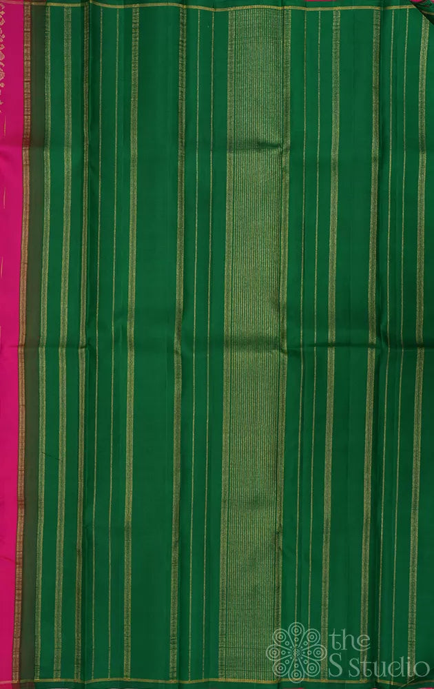 Rani pink kanjivaram silk saree with corner adai woven buttas