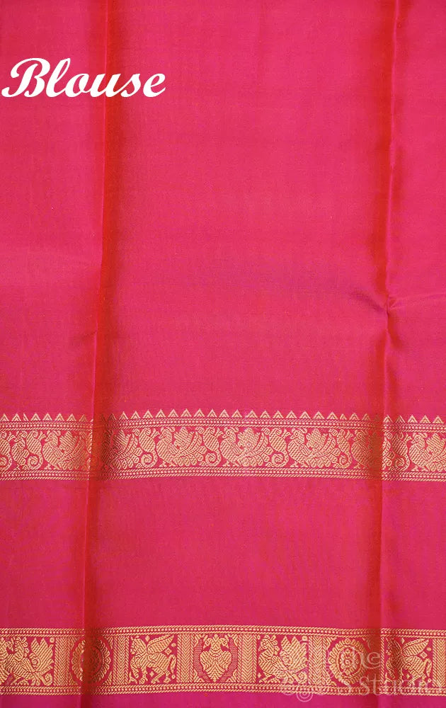 Pink checked kanjivaram silk saree with rettaipet zari border