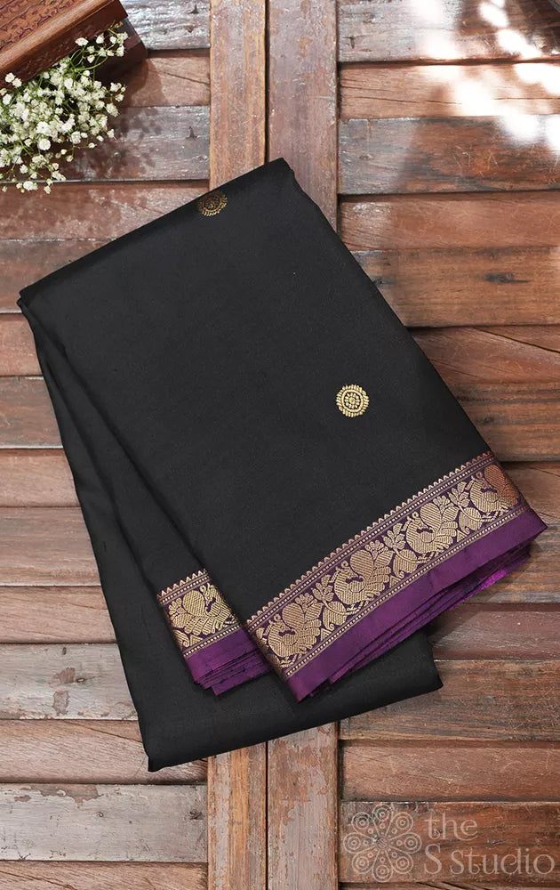 Black kanjeevaram silk saree with pichwai pallu
