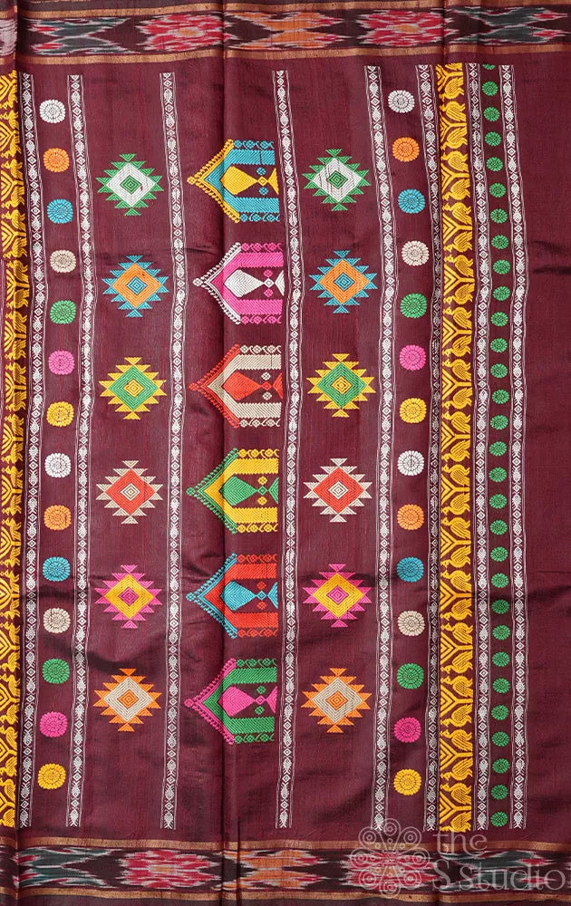 Pista green raw silk saree with ikkat style border